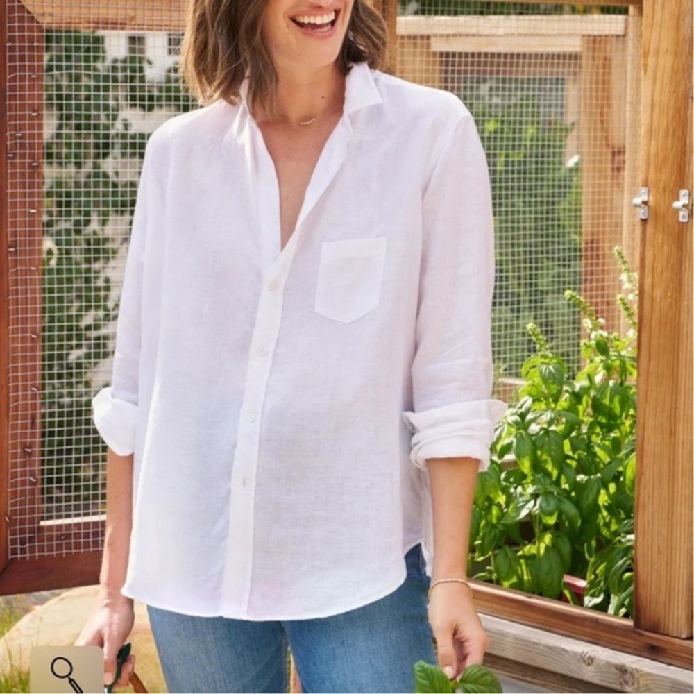 NEW J.Jill White Button Up Long Sleeve Shirt 100% Linen‎ Casual Coastal Medium
